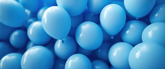 Blue balloons fill frame, creating festive and cheerful atmosphere