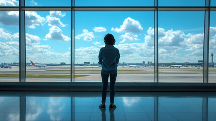 Fototapeta premium silhouette of a person looking at the window