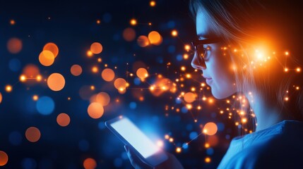 Engaging digital interaction modern workspace portrait nighttime close-up technology and connectivity concept