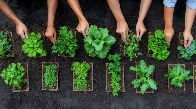 Community Gardening Workshop Diverse Hands Planting and Nurturing Herbs and Vegetables