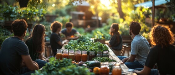 Naklejka premium Community Gathering on Sustainable Agriculture A Workshop on Traditional Vegetable Fermentation Techniques