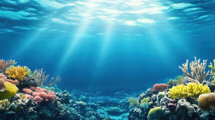 Fototapeta premium Exploring Coral Reef Life Underwater Ocean Nature Photography Marine Environment Bright Sunlight Biodiversity and Ecosystem