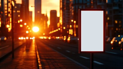 Sunset urban scene with blank billboard city street photography evening glow perspective advertising potential
