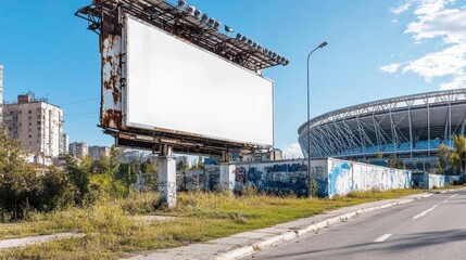 Obraz premium Empty billboard advertising space near stadium urban landscape photography daylight outdoor marketing potential