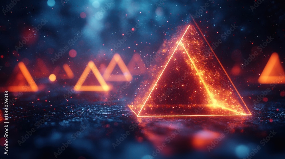 Poster blue and red triangle particles 3d rende