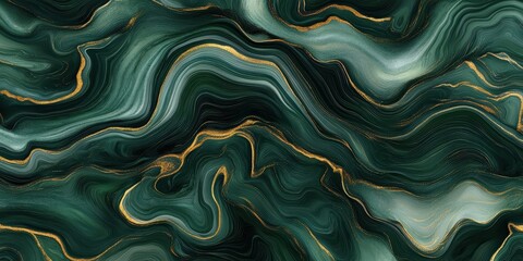 Obraz premium Abstract Green and Gold Fluid Art Pattern Background for Design