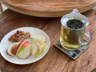 still life with tea fruits and nuts