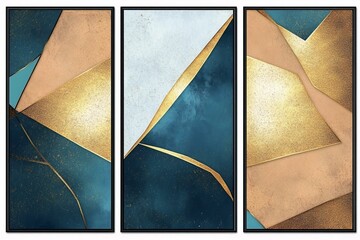 Gold and Teal Abstract Geometric Triptych Canvas Print