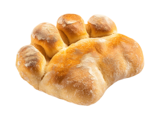 A loaf of bread shaped like a paw isolated on a white background, png transparent, showcasing a playful design for culinary enjoyment.