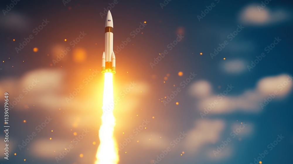 Poster rocket launch event space digital image cosmic environment aerial view space exploration concept