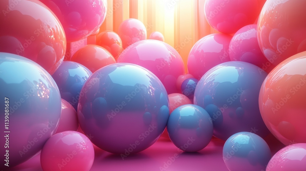Poster geometric background design with colorful abstract sphere 3d rende