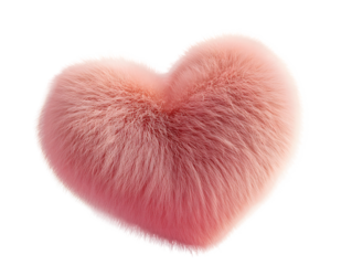 A fluffy pink heart shape, soft and inviting isolated on a white background, png transparent, symbolizing love and affection.