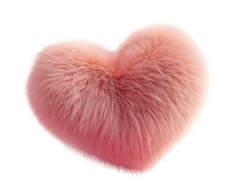 A fluffy pink heart shape, soft and inviting isolated on a white background, png transparent, symbolizing love and affection.