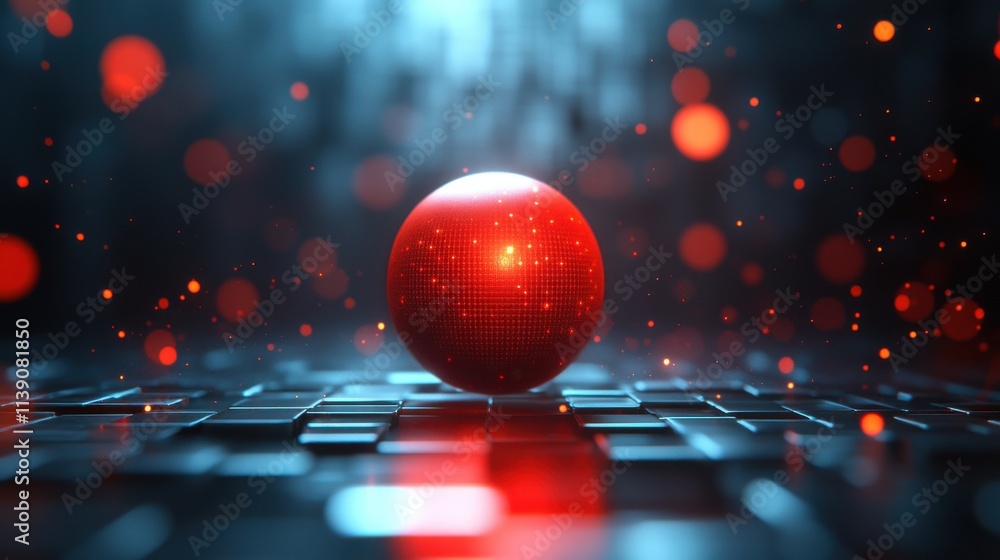 Poster geometric background design with red abstract sphere 3d rende