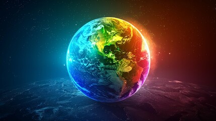 Fototapeta premium Vibrant Rainbow Earth In Cosmic Space