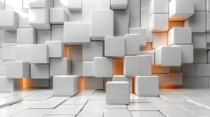 geometric composition with white cubes seamless looped animation 3d rende