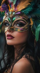 Beautiful Woman in Mardi Gras Mask