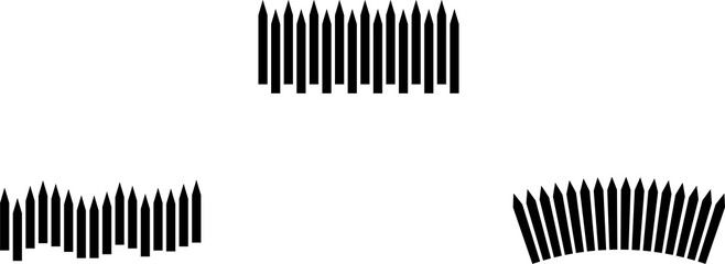 Stationery. Pens, pencils and brushes. Outline hand drawing. Isolated vector object on white background. A sketch with a felt-tip pen, ink on paper. Bottom horizontal frame. Sketch.