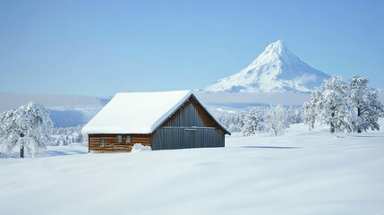 mountain hut in winter
