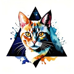 cat with triangle art, illustration