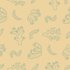 Outline Coral Reef Seaweed Vector Seamless Pattern illustration for Print, Wallpaper, Decoration.