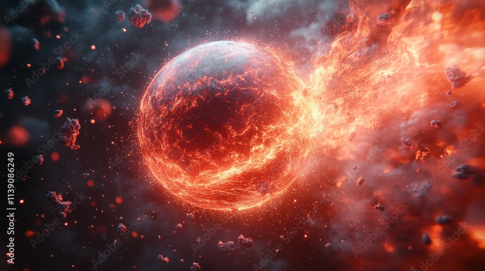 Poster rendering of sphere with chaotic particl