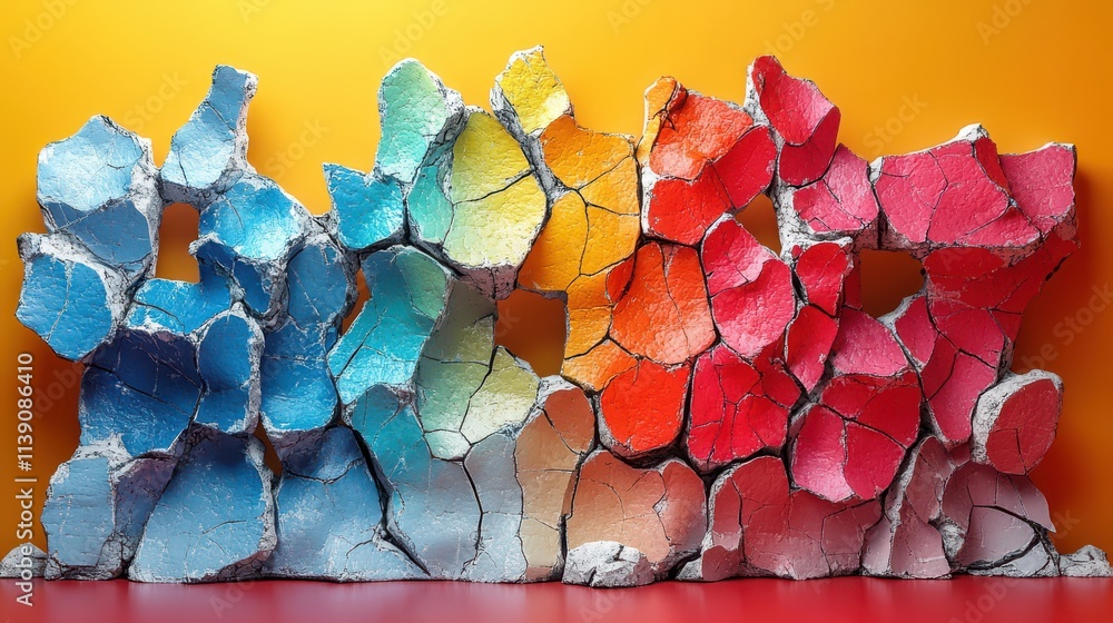 Poster set of abstract colorful broken shapes 3d rende