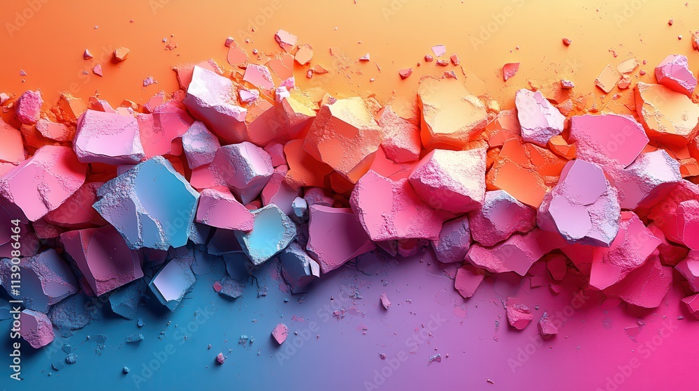 Aufkleber set of abstract colorful broken shapes 3d rende