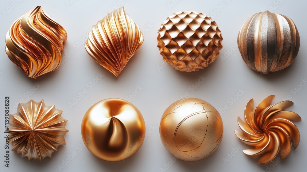 Poster set of abstract gold design elements 3d rende