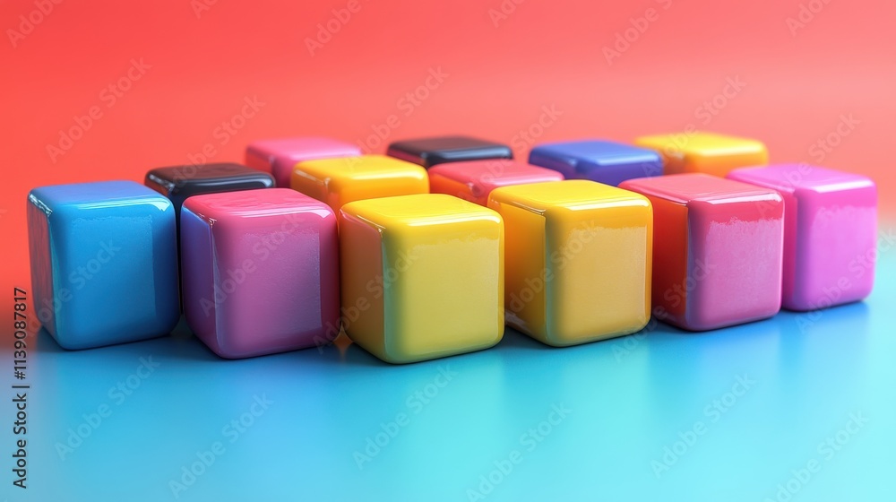 Poster set of cubes in different colors 3d rende