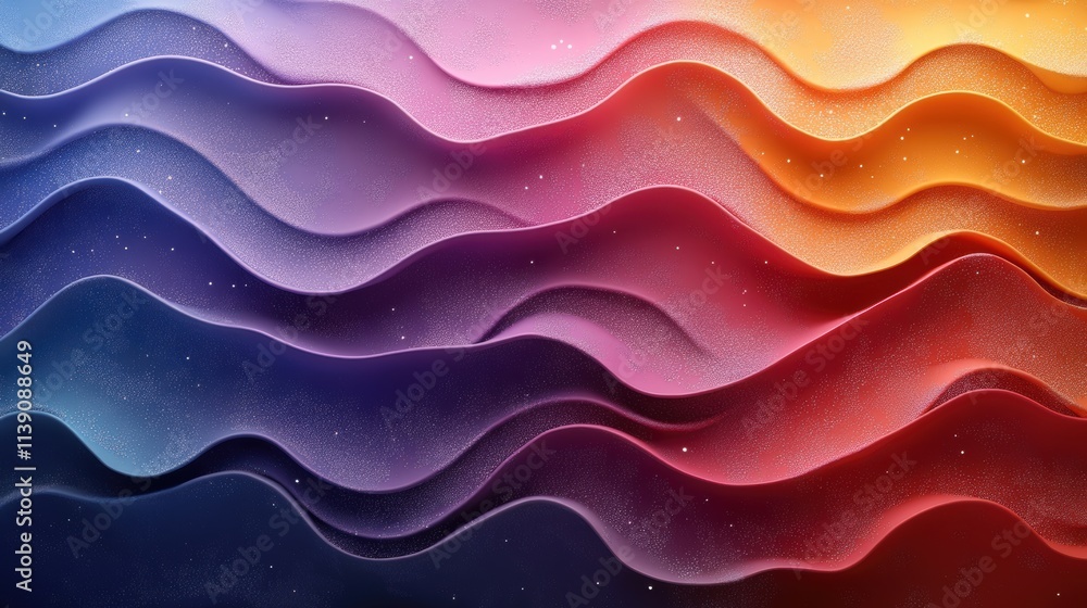 Poster set of waves in different colors 3d rende