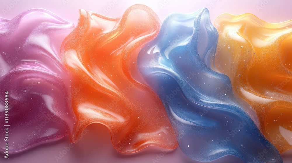 Poster set of waves in different colors 3d rende
