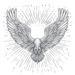 Obraz premium Majestic eagle with outstretched wings and sunburst.