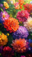 Close-up of bright flowers at Butchart Gardens in Victoria, bright afternoon sun