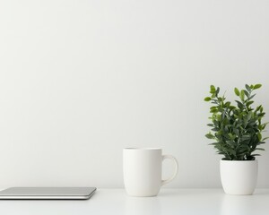 Modern workspace setup with laptop and plants minimalistic design clean environment aesthetic viewpoint for productivity