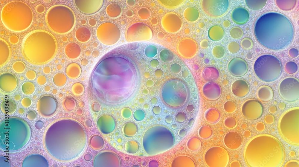 Poster colorful abstract bubbles with intricate patterns