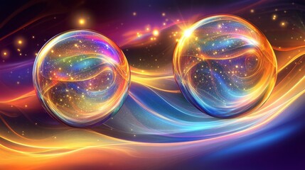 Abstract cosmic spheres with swirling colors and light