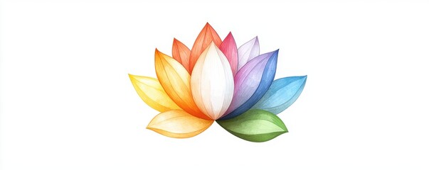 Activism logo with LGBTQ+ rainbow concept. Colorful lotus flower illustration with vibrant petals and leaves