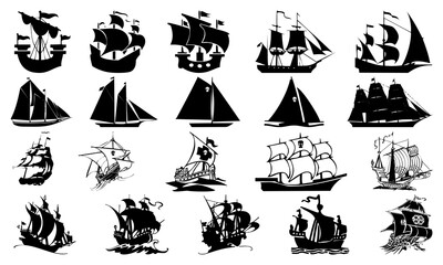 Sailing pirate ship icon collection