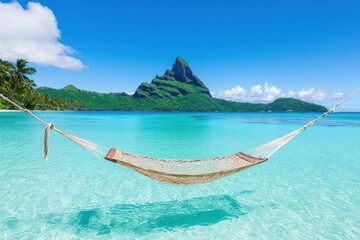 Relaxing hammock on a tropical beach bora bora photography serene environment aerial view paradise concept