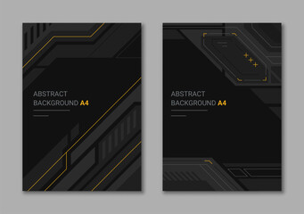 Abstract techno outline set of backgrounds for vertical A4. Monochrome modern geometric brochure cover.