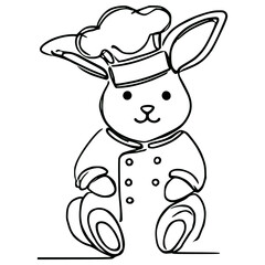 one line drawing rabbit chef vector illustration template design