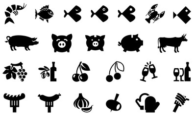 meats and fruits for grill party icon bundle