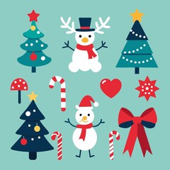 set of christmas elements