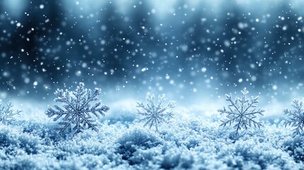 Naklejka premium Delicate snowflakes on a shimmering winter landscape