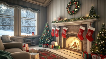 cozy holiday living room with festive decorations