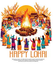 Happy Lohri Festival celebration in India social media post banner template
