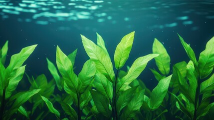 Obraz premium Lush Green Aquatic Plants Underwater in Clear Blue Water