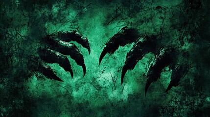 Emerald Green Textured Background with Dark Claws Emerging