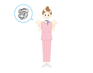 パンツスタイルで接客する女性のイラスト　美容アドバイススタッフ